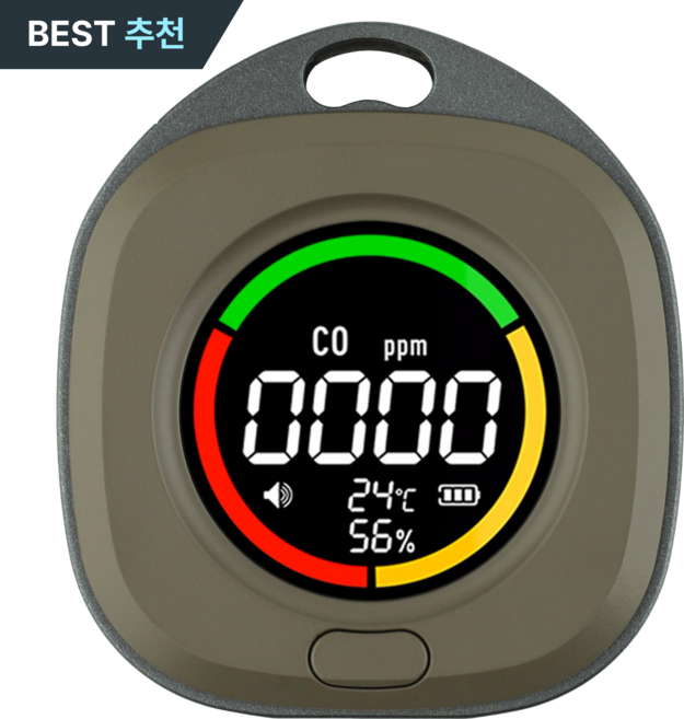 후니홈 캠핑용 일산화탄소 경보기 72시간사용 C타입고속충전 온습도측정 자석탈부착, 1개, 1단, 카키