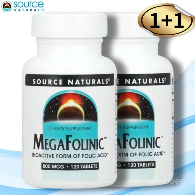 1+1 소스내츄럴스 MegaFolinic 엽산 800mcg 120정 칼슘 비타민 글루텐프리, 2개 - 쿠팡