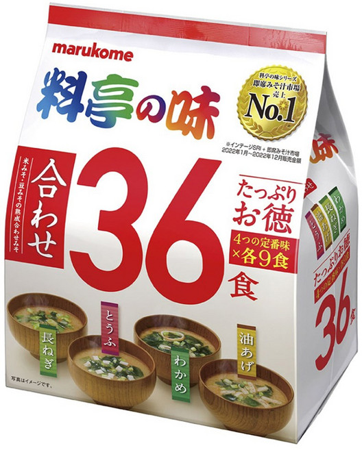 marukome 料亭之味綜合味噌湯 蔥口味+豆腐口味+裙帶菜口味+豆腐口味 36入組, 1袋
