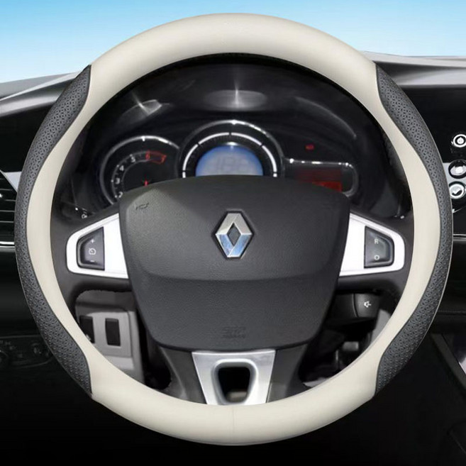 르노 전차종 호환 프리미엄 나파 가죽 카본 핸들커버, 원형(R-02), 베이지 엠보