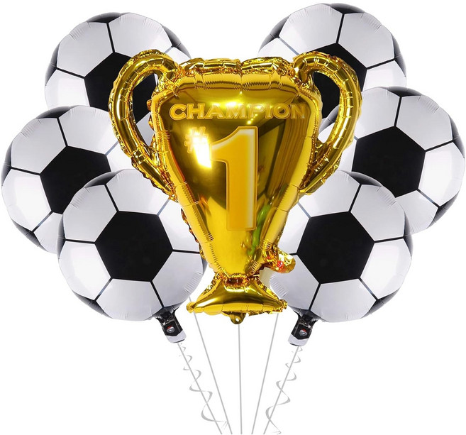 CEUQIESO - 8개 축구 파티 풍선 세트 32 인치 챔피언 트로피 마일라 호일 풍선 및 축구 헬륨 호일 풍선 스포츠 생일 파티 장식을위한 월드컵 축구 공 장식