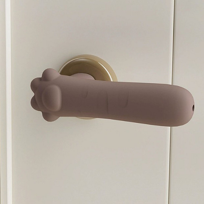 카멜리안 캣풋 실리콘 문손잡이 문고리 커버, 다크브라운