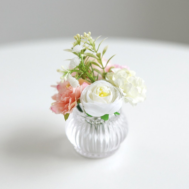 케이트가든 자체제작 미니 유리 화병 조화 세트, 1개, 핑크