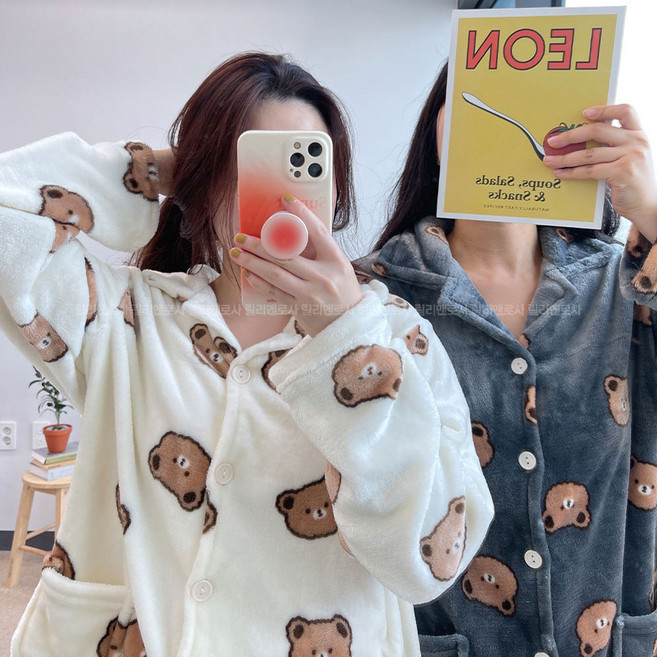 릴리앤로사 곰돌이 베어 극세사 커플 수면 잠옷 빅사이즈 가능 파자마 세트