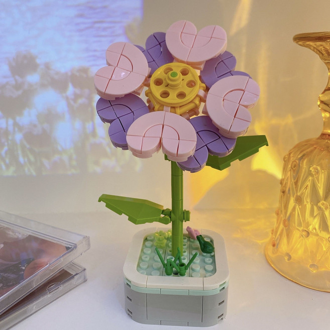 兼容樂高仿真鮮花創意積木花拼裝擺件小顆粒益智拼裝玩具生日禮物, 103D款-3：愛心花【熱銷】:無規格, 1個, 1片