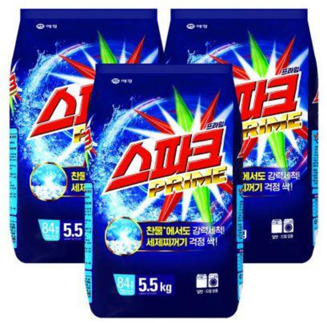(애경) 스파크 세탁세제 5.5kg 1박스(3Ea) 찬물전용/일반드럼겸용, 3개