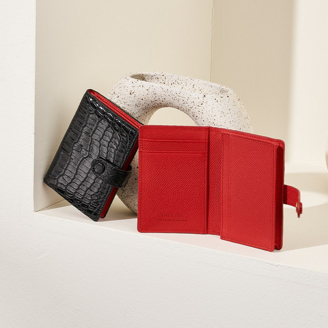 더퀴르 여성 명품 악어가죽 카드지갑 여자 똑딱이 명함지갑 선물