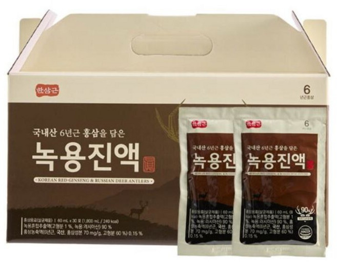 한삼근 국내산 6년근 홍삼을 담은 녹용진액 60ml x 30포, 1박스, 1.8L