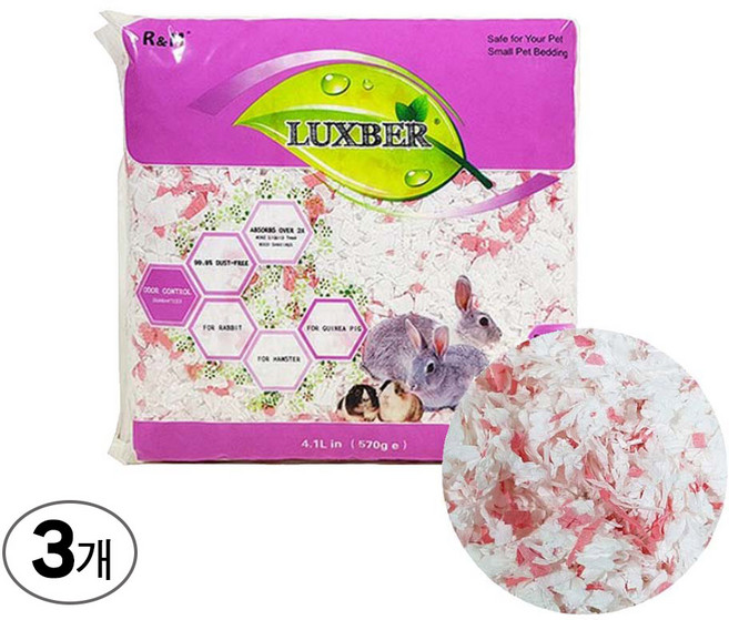 럭스버 소동물용 종이베딩 핑크, 4.1L, 3개