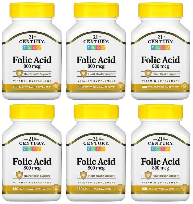 21st Century 엽산 800mcg 삼키기 쉬운 정제 180정 6개 - 쿠팡