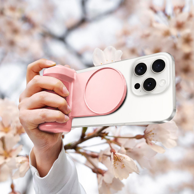 [스페셜 오퍼] 맥세이프 블루투스 셔터그립 & 무선충전 보조배터리 4500mAh, 1개, 핑크