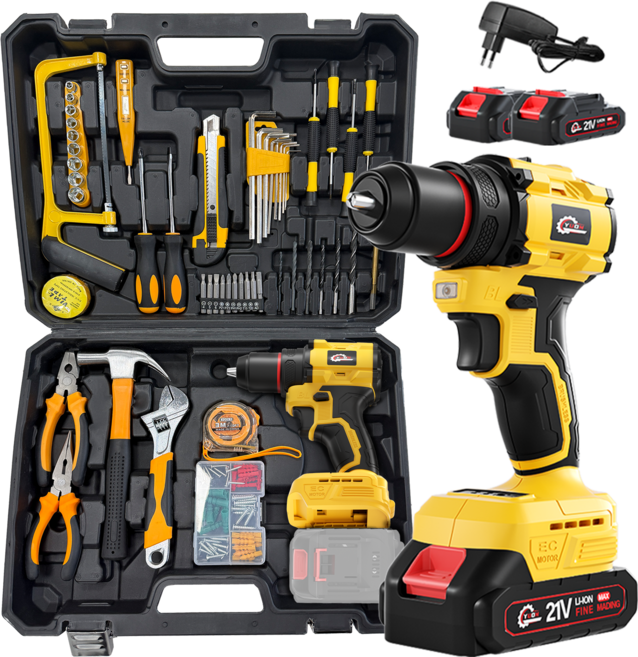 YUON 21V 전동드릴 올인원 전동 드릴 드라이버 충전 공구 풀세트, 1개