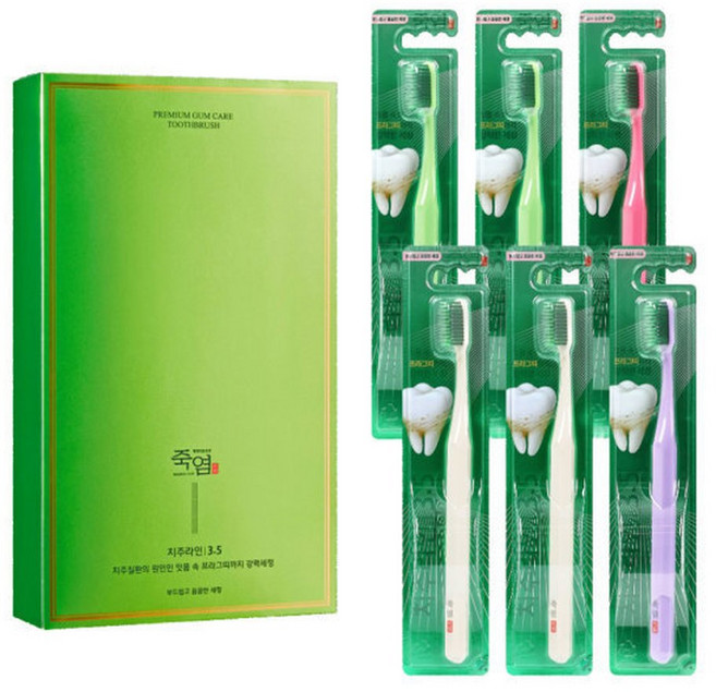죽염 치주라인 3.5 부드럽고 꼼꼼한 세정 잇몸 치주전문 슬림헤드 초극세모 칫솔 6입, 1개