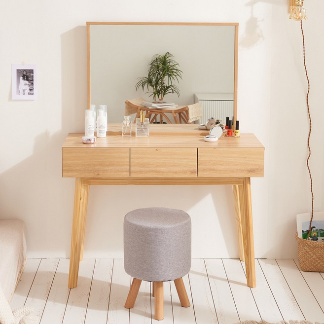 [단독특가] 풀하우스 원목 웨딩데이 콘솔 수납 서랍 화장대 거울세트, 02.오크, 07.수납형(베이지)