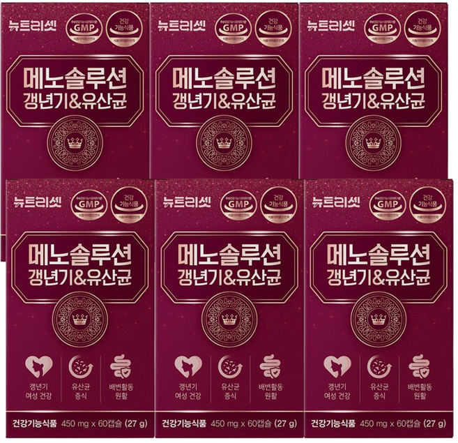 여성 갱년기 엔 유산균 식약청인증 메노솔루션 뉴트리셋, 6개, 60정