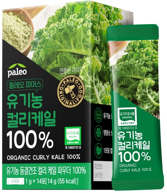팔레오 동결건조 유기농 컬리케일분말 100% 곱슬케일 스틱, 14g, 1개 - 쿠팡