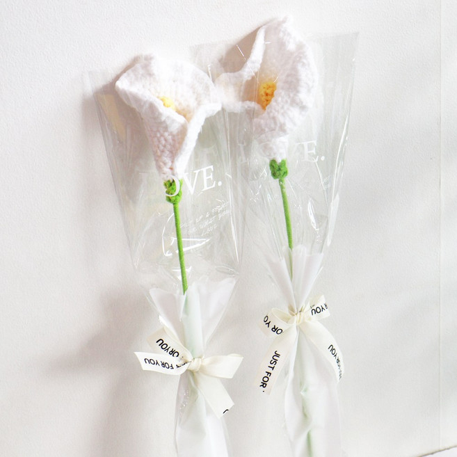 (당일발송) 이지유 뜨개 꽃 DIY 포장세트 시들지않는 카네이션 장미 어버이날 스승의날 성년의날 로즈데이 프로포즈 선물, 2개, 화이트 카라