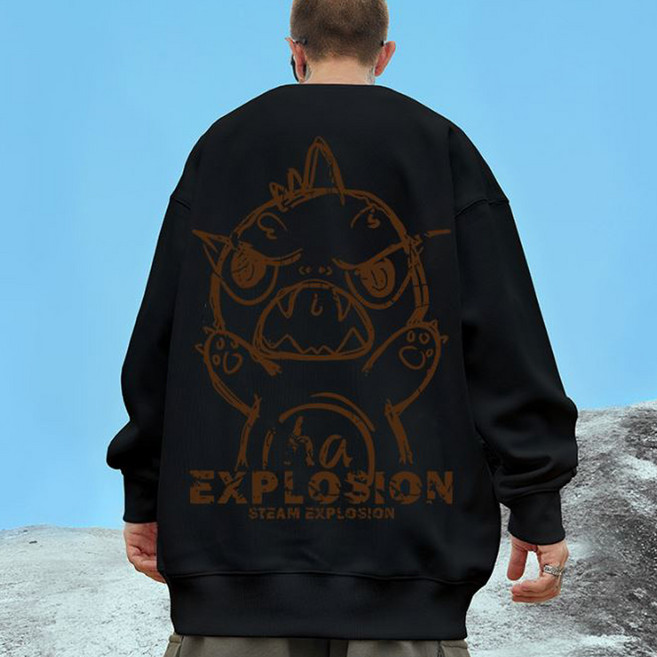 남녀공용 간절기 맨투맨 오버핏 그래픽 프린트 빅사이즈 티셔츠 라운드넥 루즈핏