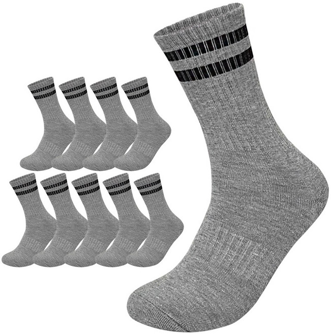 프레리 10켤레 두꺼운 투라인쿠션 장목 스포츠양말, 그레이, 10개