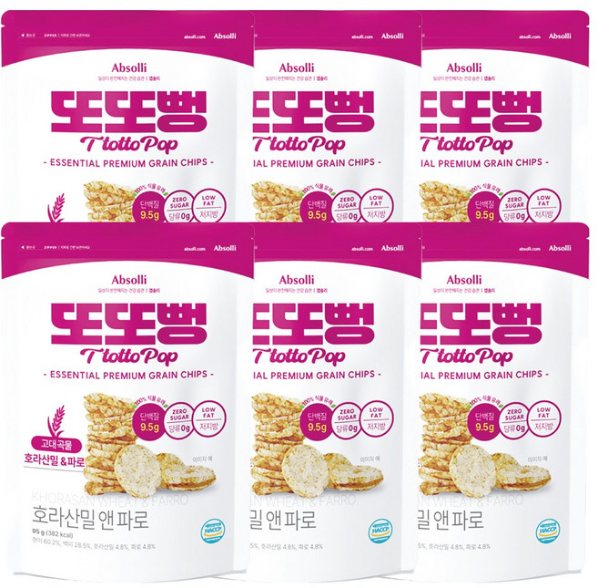 또또뻥 현미 고단백 뻥튀기 과자 아기 쌀 뻥튀기 호라산밀 앤 파로 뻥튀기, 6개, 95g