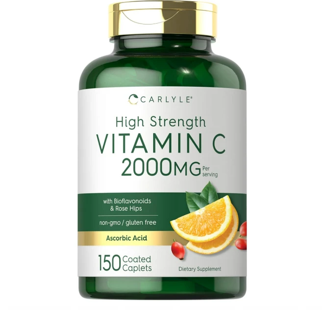 칼라일 비타민C 2000mg | 로즈힙과 함께 | 150 캐플릿 | 채식주의자 비 GMO 글루텐 프리 보충제, 1개, 150정 - 쿠팡