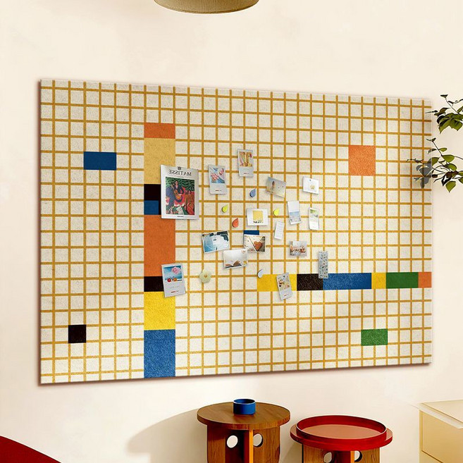 質感毛氈牆貼 照片牆 佈告板 牆面裝飾, 幾何方塊毛氈牆貼60*120cm