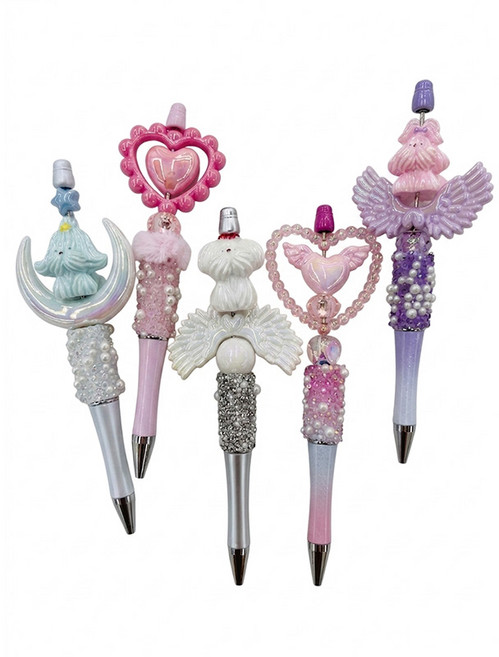 젠바이젠 [5개세트] 캐릭터 비즈 볼꾸 볼펜 꾸미기 동대문 재료 DIY, 1세트, 크리스탈볼펜 5P