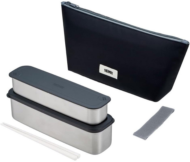 써모스 DSA-805W GY-BK 2단 슬림 프레시 런치 박스 815ml 그레이 블랙, 1개