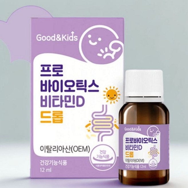 굿앤키즈 아기 어린이 유산균 프로바이오틱스 비타민D 드롭 12ml 2개 로보카폴리 열냉각시트 12매 본품 597383