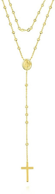 사블라노 925 스털링 실버 1.5MM 구슬 묵주 기적의 메달리온 및 크로스 펜던트 목걸이 - 18K 골드 도금 19 u201D 인치 Y-목걸이 여성용 체인 종교 보석은 선물