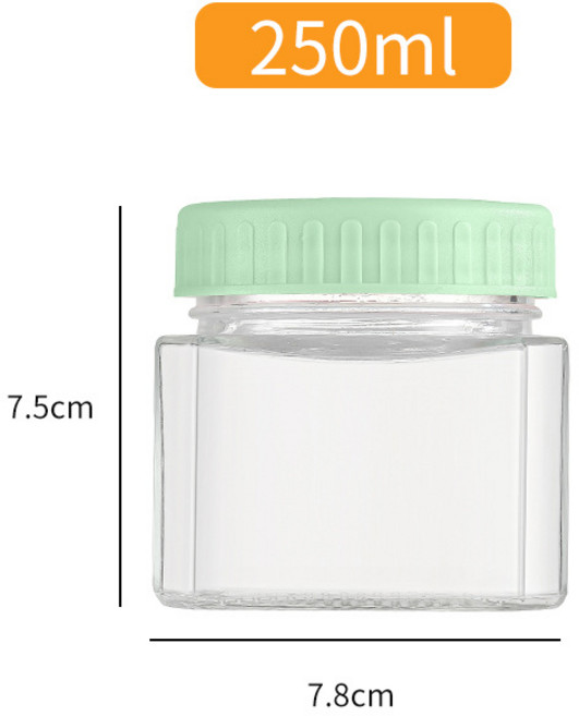 250ml 簡約多功能玻璃儲物罐 密封防漏, 1套, 250ml綠色蓋 透明
