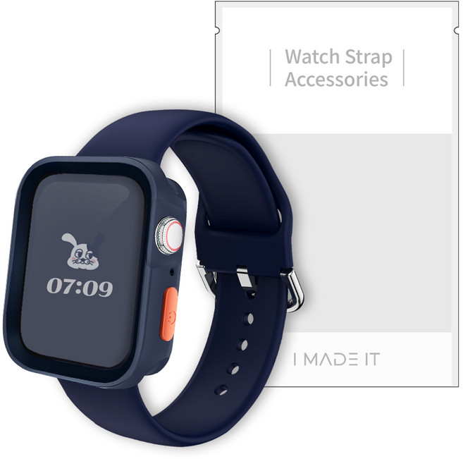 아이메이드잇 애플워치 호환 실리콘 케이스 스트랩, 네이비, 1개