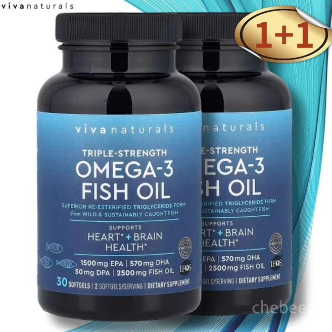 비바내추럴 오메가3 피쉬 오일 트리플 스트랭스 2500mg 30정 2병 EPA DHA, 2개 - 쿠팡