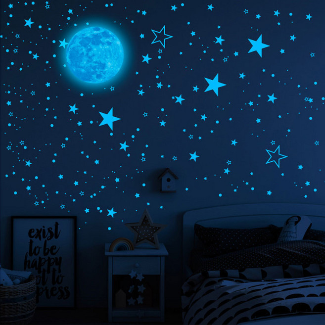 야광스티커 형광 별 달 태양계 방꾸미기 인테리어 원룸꾸미기 데코 창문 천장 포인트 아기 아이 방, 3.블루
