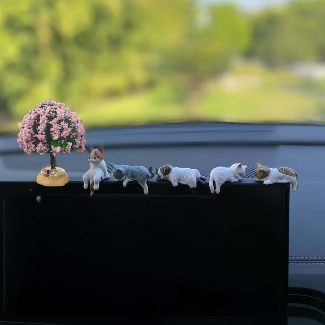 귀여운 고양이 차량 디스플레이 장식 6종 세트, 1세트, 사랑나무+그레이계열5마리