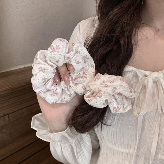 6p 세트 데일리 봄꽃 곱창밴드 머리끈 플라워 패턴 곱창머리끈
