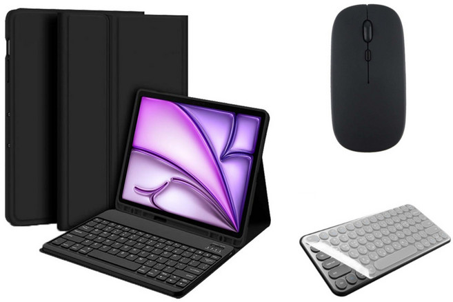 아이패드 호환 에어 프로 미니 1/2/3/4/5/6/7/8/9/10 세대 M2 M4 펜슬 수납 블루투스 키보드 케이스 무선 마우스 세트 iPad Pro Air Mini 케이스나, 블랙