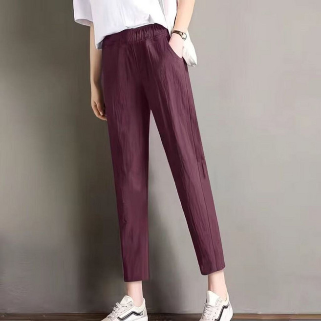 Qurora 棉麻九分褲 高腰顯瘦 夏季薄款 文藝休閒褲女