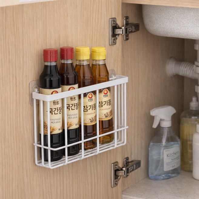 소소하우 주방수납 무타공 하부장 정리선반, 1개, 화이트