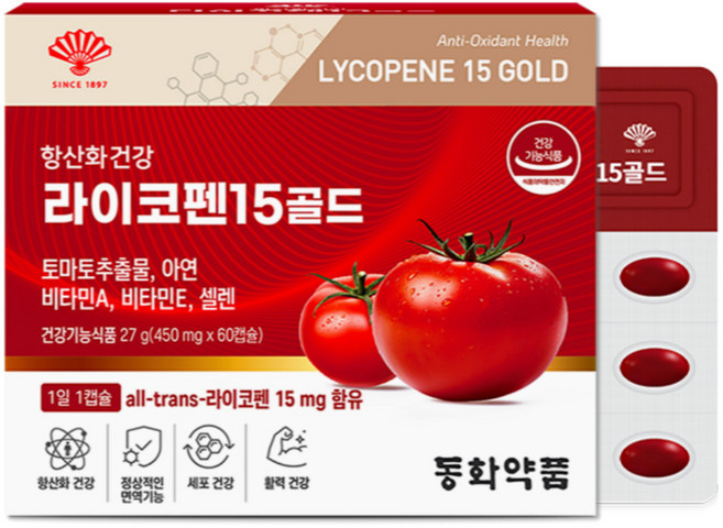 동화약품 항산화 건강 라이코펜 15 골드 고함량 토마토 추출물 영양제, 1개, 60정