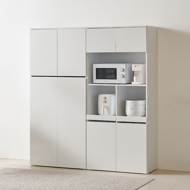 퍼니하우스 오브제 1600 키큰 냉장고 틈새수납장 세트 800렌지대 800수납장, 화이트