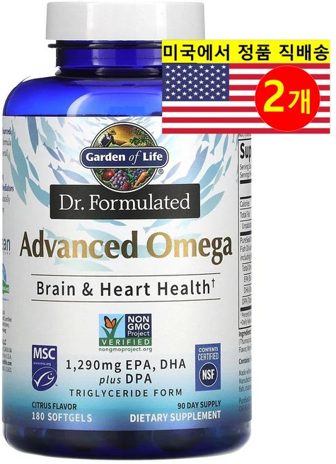 가든오브라이프 머콜라 박사는 포뮬레이티드 어드밴스드 오메가 레몬 소프트젤 180정, 2개 - 쿠팡