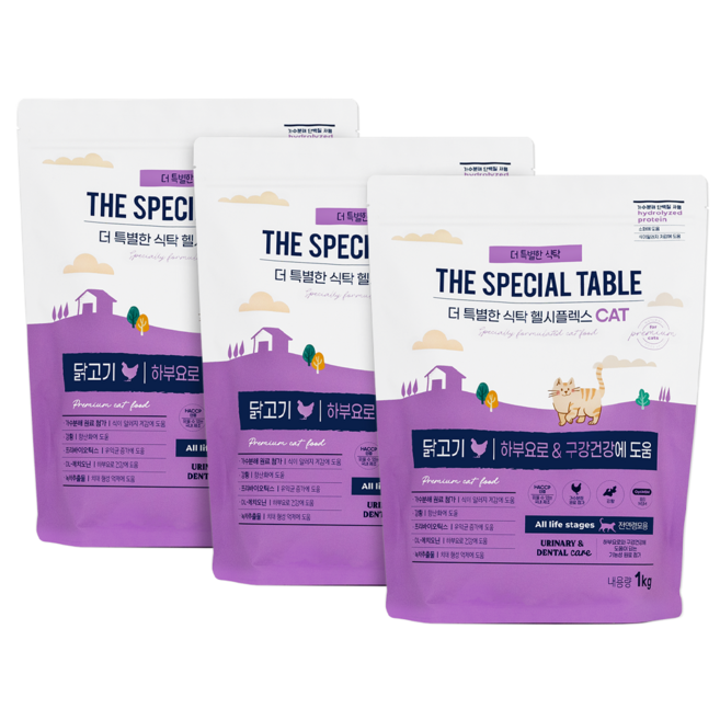 푸디 더특별한식탁 전연령 고양이 기능성 유리너리 & 장건강 건식 사료 헬시플렉스, 3개, 1kg, 닭