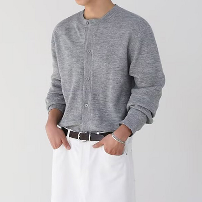남성 베이직 데일리 라운드넥 긴팔 니트 가디건