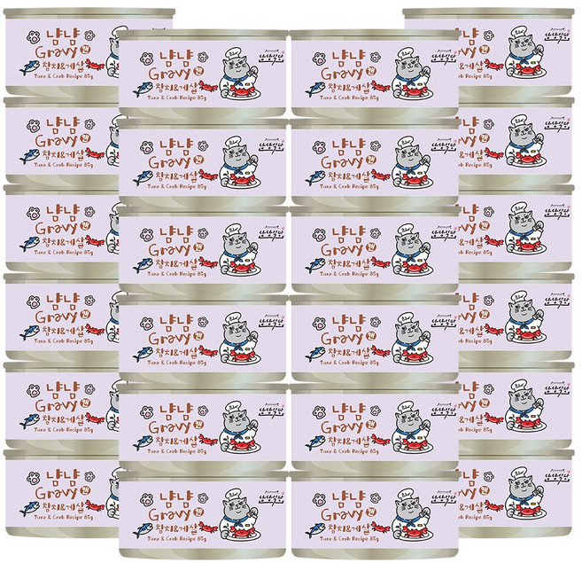 냥냥식당 냠냠 그레이비캔 고양이간식, 24개, 85g, 참치&게살
