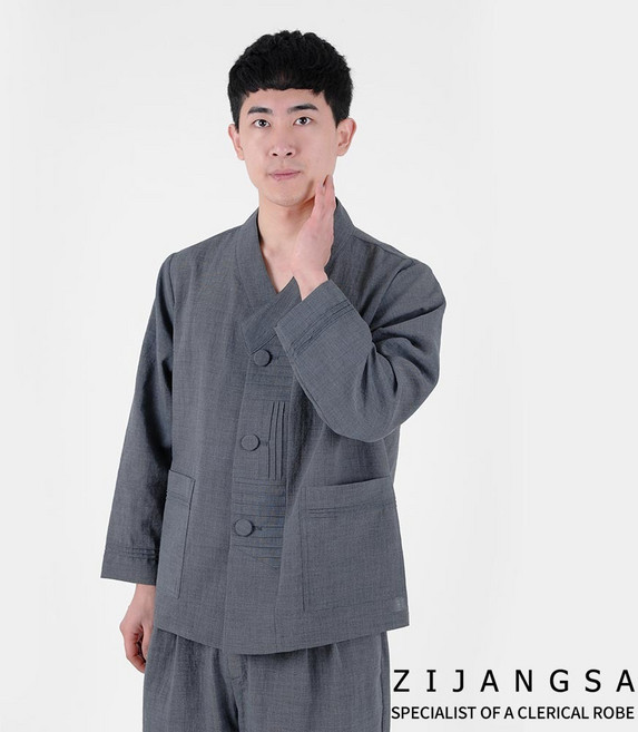 [4542] (남) 이브 핀탁 Y형 2피스 생활한복 / 개량한복 법복 절복 사찰복 템플스테이 수련복 한복 저고리 바지 한벌 봄가을 춘추복 와이넥 남자 남성 거사님 지장사