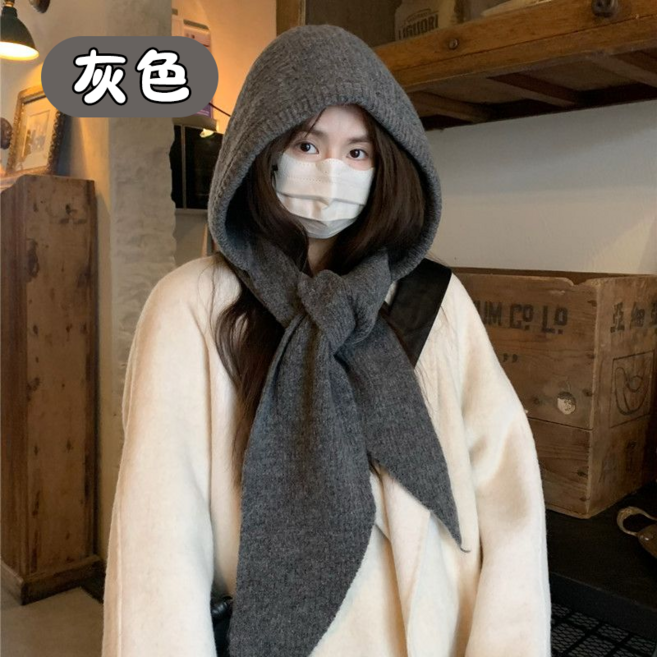 時尚圍巾連帽針織帽 秋冬保暖 簡約百搭