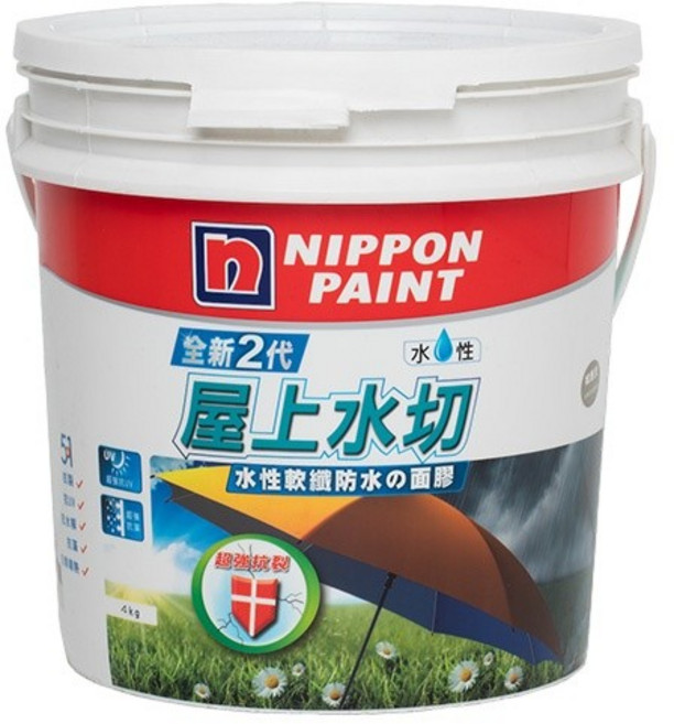 立邦 Nippon Paint 全新2代5合1 屋上水切 水性防水塗料, 1個, 城堡灰-4公斤裝