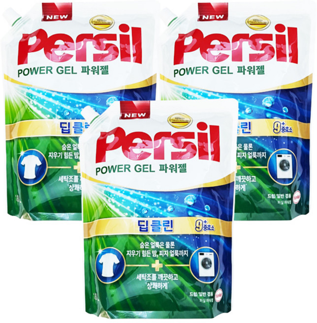 퍼실 딥클린 파워젤 플러스 겸용 액상세제 리필, 1.8L, 3개
