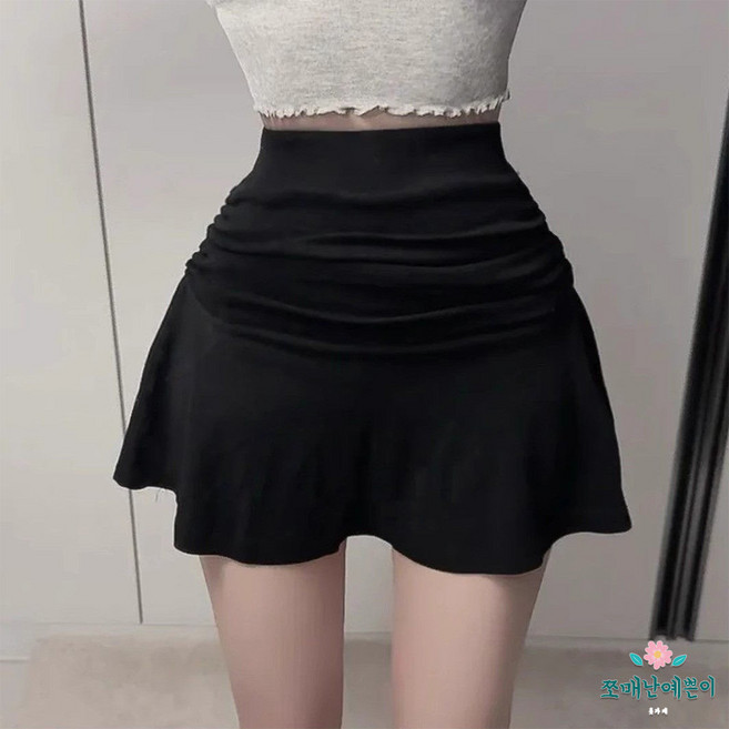 쪼예 [속바지안감] 허얇골넓 하이웨스트 셔링 플레어 밴딩 미니 스커트